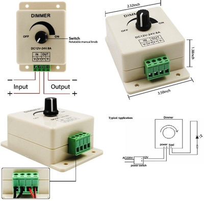 GoodsBazaar 12V-24V 8A Adjustable Dimmer Switch PWM Dimming Controller for Single LED Strip Smart Switch(White)