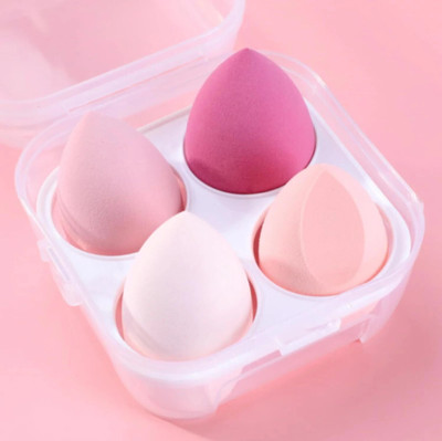 Cosluxe Makeup Sponge & Beauty Blender with Egg Case Holder, 4 Pcs MULTICOLORS Puff