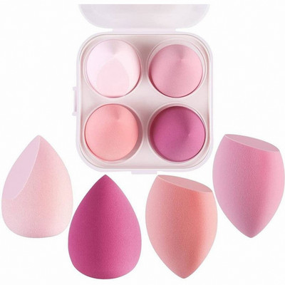HUDAQUEEN 4 Pc Cosmetic Puff and Blender Set with Storage Box shape and color may vary
