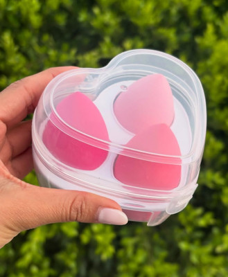 feelhigh 3 Makeup Sponge Set Beauty Blender with heart Shape Storage Box Wet Dry Make Up