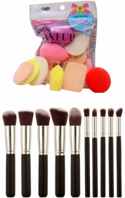 rahnay 10 pcs Makeup Brushes Set + Soft 5 in1 Makeup Sponge Puff brush applicator