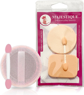 MAJESTIQUE Powder Puff and Round Square Shape Makeup Sponge with Stick (Pack of 3)