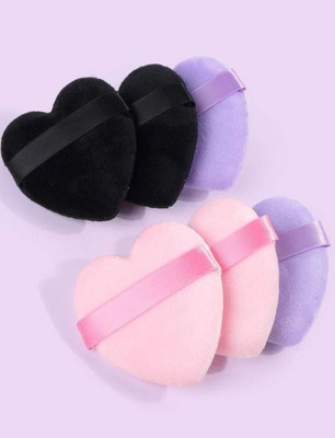 SUNAINA Makeup Pure Cotton Heart shape Powder Puff Foundation Round Sponge- (Pack of 6)