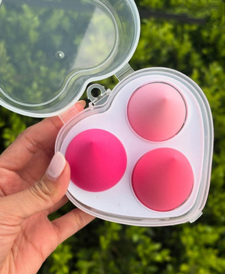 feelhigh 3pcs Makeup Sponge Set Beauty Blender with heart Shape Storage Box