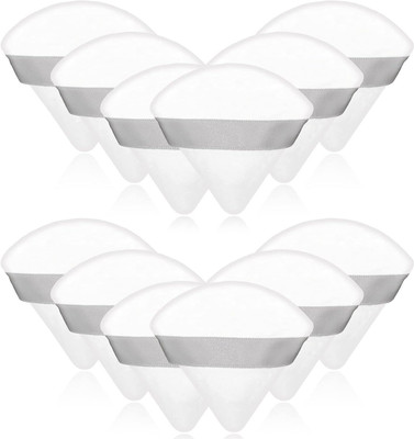feelhigh 12 Pieces Triangle Powder Puffwith Ribbon Band Handle for Loose Powder