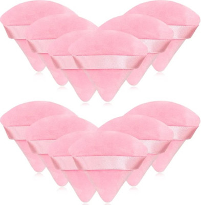 feelhigh 12 Pieces pink Triangle Puff with Ribbon Band Handle for Loose Powder