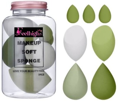 feelhigh Blender Sponge 7 Pcs in A jar Storage ,Makeup Cosmetic Puff Sponge -Multicolour