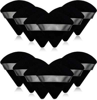 feelhigh 12 Pieces Triangle black Puff with Ribbon Band Handle for Loose Powder