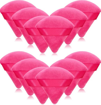 feelhigh 12 Pieces Triangle rosered Puffwith Ribbon Band Handle for Loose Powder