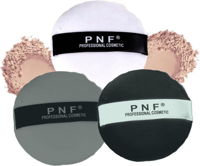PNF PROFESSIONAL Makeup Powder Puff with Strap | Ultra Soft Washable 3 Pcs Set GRAY, Mini