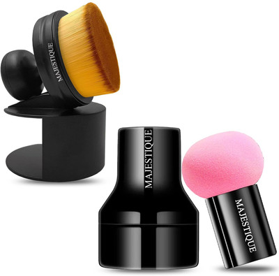 MAJESTIQUE Mushroom Blender Beauty Foundation Sponge & Flat Round Shaped Foundation Brush