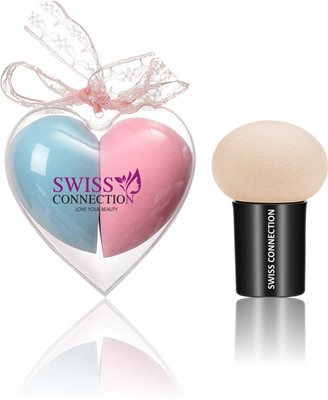 Swiss Connection 1pc Facial Puff Sponge with 2pc Beauty Blender, Makeup Sponge Blender For Women
