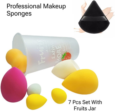 Facejewel Soft Makeup Puff Set With jar 4Big+3Small With Coke Shape Bottle And Pizza Puff