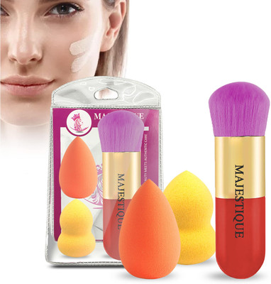MAJESTIQUE Chubby Foundation Brush & Two Makeup Sponge - Blender Sponge for Blending Liquid