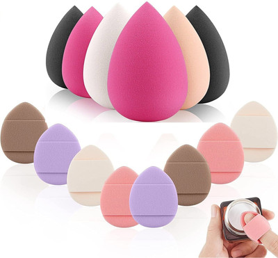 Facejewel 8pcs Mini Velvet Soft Triangle Powder Puff & 6pcs Soft Makeup Blender