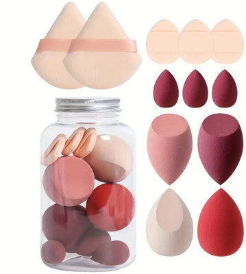 Beautiflame Makeup Sponges Set With Storage Box For 3 Finger & 2 Triangle Powder Puff Set