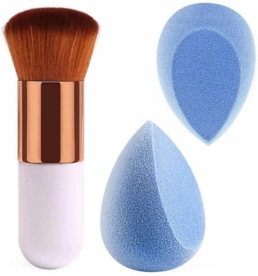 LOVHIDE 1 Round Foundation Makeup Brush With 2 Pieces Makeup Sponge Blender - Pack Of 3