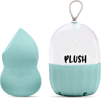PLUSH Blends- Tiffany Tint Pear Shape Beauty Blender Makeup Puff with Protective Case