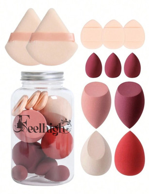 feelhigh Complete Makeup Sponge Kit 12pcs Set with Storage Container