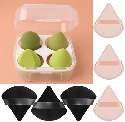 Facejewel 6pcs Powder Puffs + 4 Pcs Makeup Sponge Set Foundation Blending Sponge With Box
