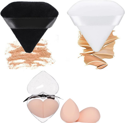 WECHARMERZ 1 Heart Shape Blender Makeup Sponge Set With 2pcs Triangle Heart Sponge Puff Set