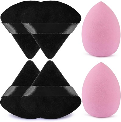 COSLUXE PROFESSIONAL 2pcs Beauty Makeup Sponge for Blending and 4pcs Black Triangle Powder Puff