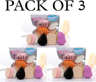 ghorela 6-in-1 Makeup Sponge & Puff Set (Pack of 3, Multicolor)