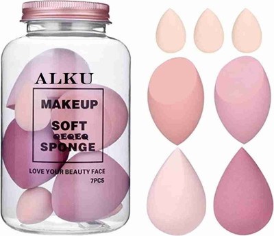 alku Elastic Soft 7in1 Makeup Perfecting Sponge Puff Beauty Blender with Plastic Jar