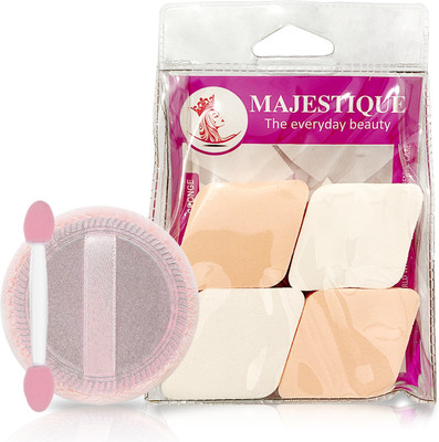 MAJESTIQUE High Quality Material 1 Powder Puff and 4 Makeup Sponge for Face Color may Vary