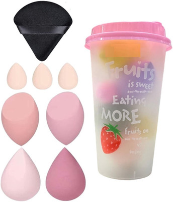 Beautiflame Soft Makeup Puff Set With jar 4Big+3Small With Coke Shape Bottle And Pizza Puff