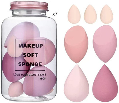 Evehansen 7pcs Puff Teardrop Blender Foundation Sponge Set With jar x7