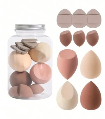 WECHARMERZ 10Pc Makeup Sponge Set With Storage Jar 4 Blend, 3 Mini Blender, 3 Mini Finger