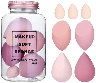 M.S TRADERS Makeup Sponge Set Beauty Blender with Egg Case ( 4 Big + 3 Mini)