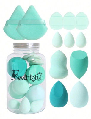 feelhigh Precision Beauty Tools 12pcs Cosmetics Sponge Set in Stylish Storage Jar