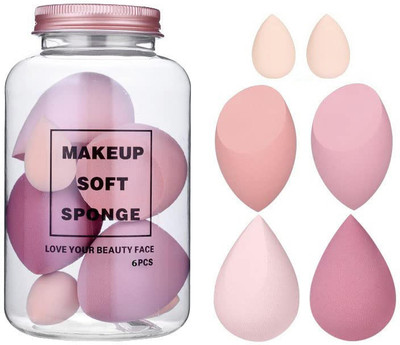 SUNAINA Makeup Sponges Set foundation Puff Blender 6 pcs in plastic jar (4 big+2 mini )