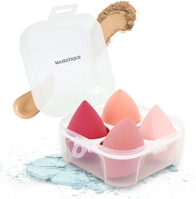 MAJESTIQUE 4 Pcs Makeup Sponges Blender Set, Beauty Foundation Blend Egg Case