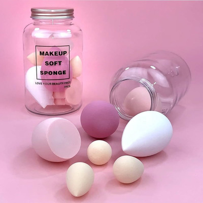 WECHARMERZ Soft 7in1 Makeup Perfecting Sponge Puff Beauty Blender with Plastic Jar