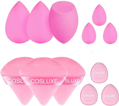 Cosluxe 12 Pcs Makeup Puff Set 3 Blender 3 Blender Mini 3 Triangle Puff 3 Finger Set