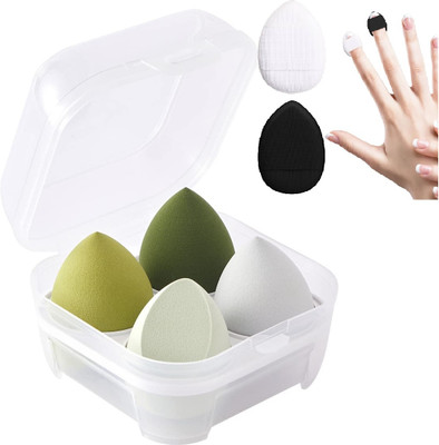 Facejewel 4Pcs Makeup Foundation Blender Power Puff Box With 2 Finger Puff