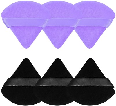 NYLI Professional Soft Face Triangle Makeup Puff for Powder & Foundation 6pcs (Purple, Black)