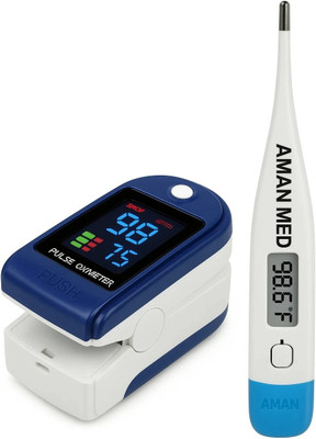 Aman Med PULSE OXIMETER WITH DIGITAL THERMOMETER HEALTH CARE APPLIANCE COMBO Pulse Oximeter(White BLUE)