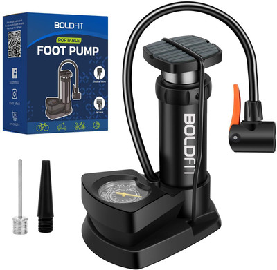 BOLDFIT Air pump for Bike, Car and Cycle Tyres with Meter Inflator Bicycle, Football Pump, Volleyball Pump Pump(Dark Black)