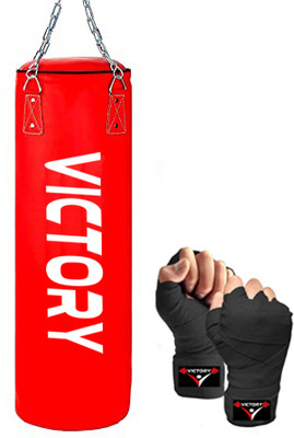 VICTORY Unfilled Heavy Premium Boxing Bag with Boxing Hand Wrap with Chain Hanging Bag(3 Feet, 36 inch)