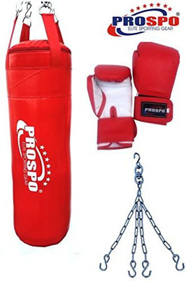 PROSPO Synthetic Leather Heavy Bag with Chain and Glove (30 Inch Unfilled, Glove 10oz) Hanging Bag(Heavy, 30)