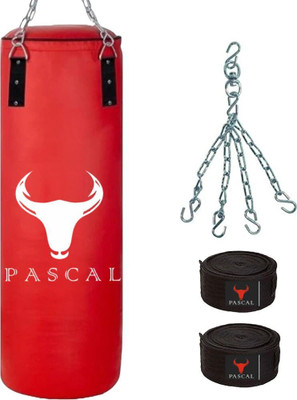 Pascal Unfilled Heavy Premium Boxing Bag with Boxing Hand Wrap with Chain Hanging Bag Hanging Bag(3 Feet, 36 inch)