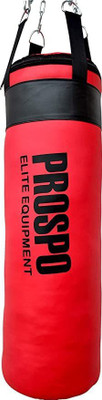PROSPO Punching Bag Srf 36 inch unfilled with Chain and Curved focus pad (Red/White) Hanging Bag(HEAVY, 36 inch)