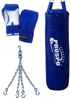 PROSPO Synthetic Leather Heavy Bag with Chain and Glove (24 Inch Unfilled, Glove 10oz) Hanging Bag(Heavy, 24 inch)