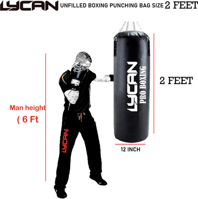 LYCAN Pro boxing bag ( unfilled ) 2feet long with hanging chain * handwrap pair Hanging Bag(2 FEET, 24 inch)