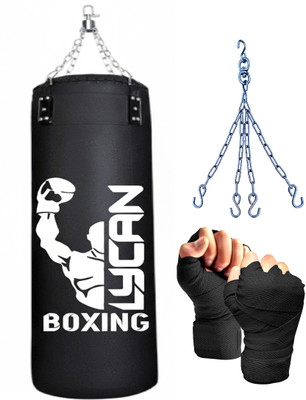 LYCAN 2FT Kickboxing Punching Bag With Hanging Chain,handwrap Combo Hanging Bag(2 FT, 24 inch)