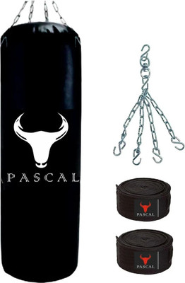 Pascal Unfilled Heavy Premium Boxing Bag with Boxing Hand Wrap with Chain Hanging Bag Hanging Bag(3 Feet, 36 inch)